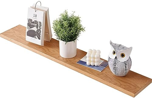 Gieanoo Schweberegal Holz, Wandregal Eiche 60cm Regalbrett Eiche Wandboard Gewürzregal Regalbrett für Badezimmer, Schlafzimmer, Wohnzimmer, Küche, Office, Waschküche,Natürlich