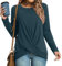 HOTGIFT Winter Womens Tunic Long Sleeve Casual Tops Loose Comfy Tee Crewneck Tshirts Grey Blue Medium