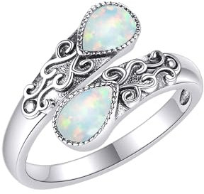Opal Ring Sterling Silber Regenbogen Einstellbar Bandringe Viktorianisch Schmuck Geschenke für Damen Mädchen