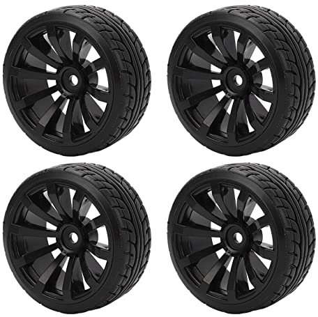 4PCS 1/10 RC und Reifen, Gummi Drift Autoreifen Hartreifen On Road Drifting Car RC Gummireifen und Set Schwarz für TT02