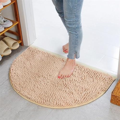 Rutschfeste, saugfähige Badematte, Heimteppich, Bodenmatte, weiche Chenille-Badematte, halbrund, Mikrofaser, Badezimmer-Duschvorleger, 40 x 60 cm, Beige
