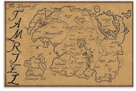 DEEBOW Map-Skyrim-Poster, Wandposter, Kartendruck, Matte, Blau-Grün, 20 x 30 cm, Fantasy