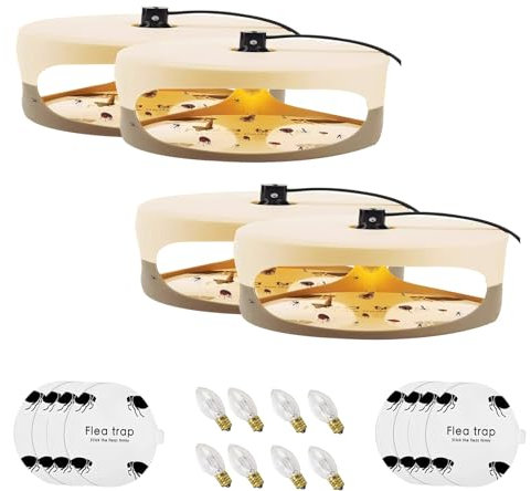 Flea Bed Bug Trap, Floh Lampe Trap mit Klebescheiben, Geruchlos, Ungiftig, Kuppelflohfalle, Eingebaute Glühbirne, Falle für Flöhe, Mücken, Nachtfalter (4 PCS)
