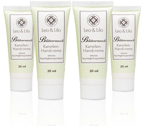 Leo & Lilo 4er-Set Handcreme Kamelie 20 ml - Sehr intensive Pflege für trockene Hände - Mit kostbarem Bio-Kamelienöl und Kamelienblütenextrakt - Naturkosmetik