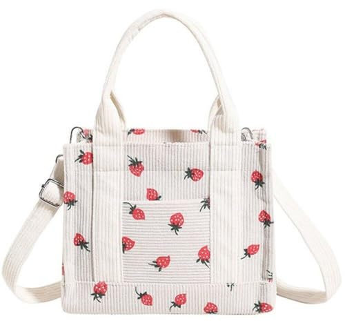 Frauen Cord -tasche Vintage Erdbeer -gedruckte Umhängetasche Handtasche Mit Abnehmbarem Riemen Ästhetik Crossbody Bagtasche