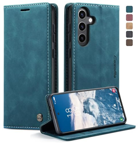 KZB Handyhülle für Samsung Galaxy S24 5G Hülle Premium Lederhülle Klappbar Flip Case Tasche Magnet Kartenfach Standfunktion Klapphülle Schutzhülle für Samsung Galaxy S24 6,2'' - Blaugrün