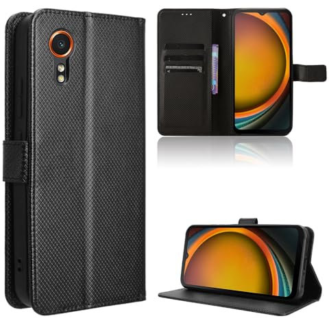 Rojeuinn Cover per Samsung Galaxy Xcover 7 custodie,Premium Portafoglio Magnetica Flip Case,Custodia con fibra di carbonio-Nero