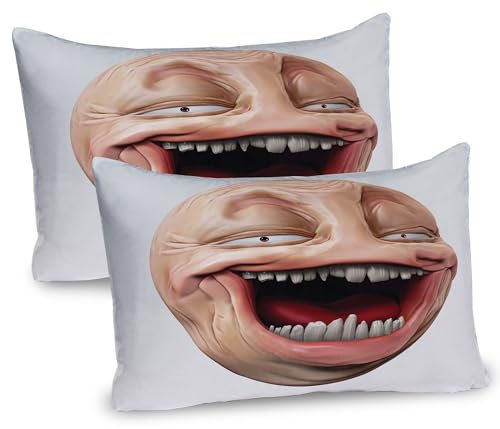ABAKUHAUS Humor Kissenbezug Packung mit 2, Poker Face Guy Meme lachen Mock Person Smug dumme ungerade Post Forum Grafik, Dekorativer Standard Gedruckter Kissenbezug, 80 x 40 cm, Perle Pfirsich