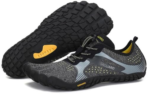 SAGUARO Zapatillas Barefoot Hombre Mujer Zapatillas Minimalistas para Deportes Acuaticos - Ligeras Antideslizante Respirable con Caja Suela Zero Drop, Negro Carbón, 47 EU