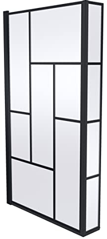 Balterley 795 x 1430mm L-Shaped Bath Shower Screen, Square Framed Shower Screens for Baths, Fixed Return Panel, 6mm Toughened Safety Bath Door Screen, 180° Pivot Reversible Door Screens (Black)