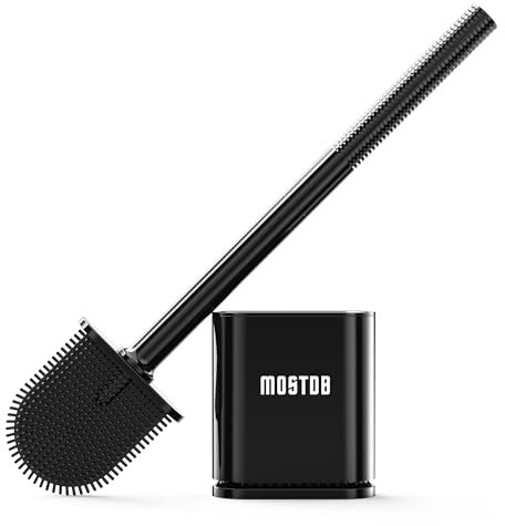 MOSTDB Klobürste Silikon, Toilettenbürste aus Silikon mit Schnell Trocknendem Halter, Antibakteriell WC Bürste & Klobürstenhalter mit Wandmontage - ohne Bohren, Schwarz