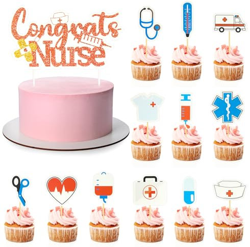 Nurse Cupcake Toppers, 13Pcs Glitter Nursing School Graduation Cupcake Picks Congrats Nurse Cake Topper for Medical Rn Nurse Grad Theme Birthday Baby Shower Party Cake Decorations Supplies Y4YHBYCP