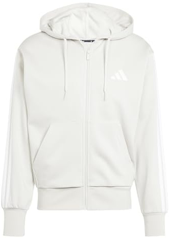 adidas Herren Essential Three Stripes Fleece Zipper Hoodie Sweatshirt, Wonder Alumina/White, XL