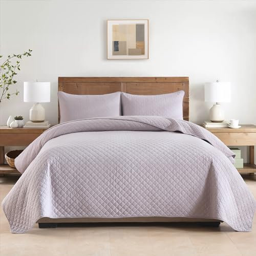 ENASAL Tagesdecken Bettuberwürf aus Baumwolle 220x240cm mit 2 Kissenbezüge für Doppelbett, 3 teilig Steppdecke Bettdecke weiche Ganzjahresdecke, Strickmuster Grau (Rautenmuster Grau, 230x250cm)