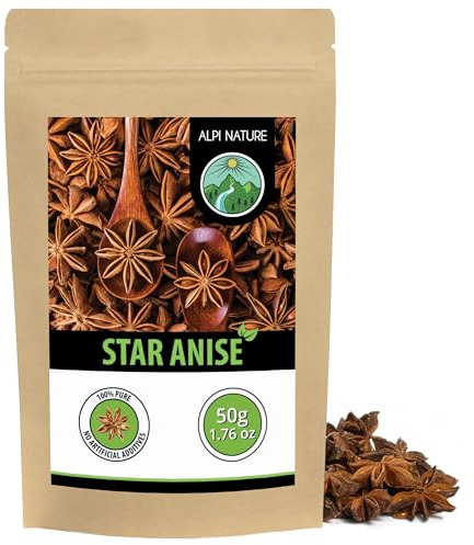 Alpi Nature Sternanis ganz 50g, Sternanis Kapseln ganz, Star Anise | zum Kochen und Glühwein, ideal für Brühen, Suppen, Eintöpfe, Gewürzmischungen & Getränke