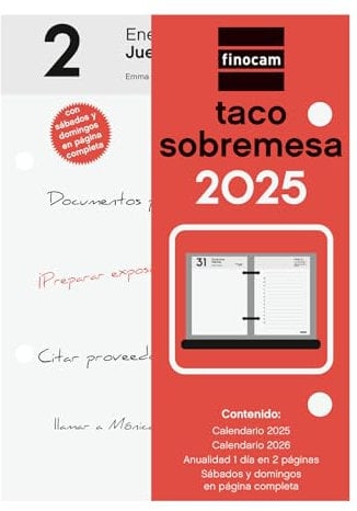 Finocam - Taco de Sobremesa 2025 2 Páginas Día Enero 2025 - Diciembre 2025 (12 meses) Español