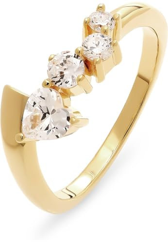 JETTE Damen-Damenring 925er Silber, recycelt 4 Zirkonia 59 Gelbgold 32027885