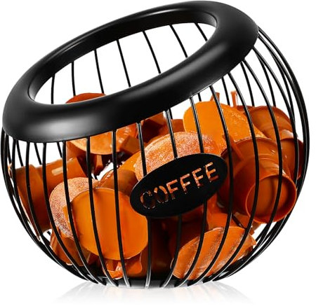 Black Iron Coffee Pod Holder – Versatile Countertop Storage Basket for Coffee, Tea Bags, Fruits, and Kitchen Essentials