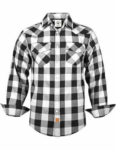 TARAINYA Chemise Flanelle Homme A Carreaux Western Cowboy Manches Longues avec Boutons-Pression Regular Fit Schwarz Weiß Buffalo M