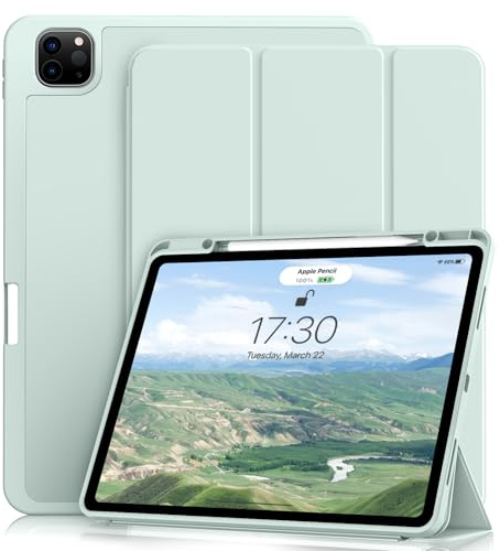 KVTVOU Case for iPad Pro 11 Inch 2022/2021/2020 4th / 3rd / 2nd Generation, Soft TPU Back Cover, Slim Protective Case with Pencil Holder for iPad Pro 11 Inch, Auto Wake/Sleep, Light Green