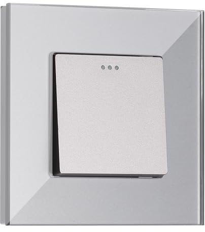 Navaris Interruptor de pared de cristal - Switch con pulsador para luz - Placa individual de vidrio de 8.5 x 8.5 x 4 CM empotrable en pared - Gris