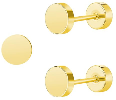 Artskin Women Flat Back Ball Stud Earrings Titanium Hypoallergenic Girls Earrings Studs for Sensitive Ears Simple Classic 5mm Flat Stud Earrings for Helix Tragus Cartilage (Dot - Gold)