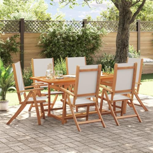 Juroupi 7-TLG. Garten-Essgruppe Garden Furniture GartenmöBel Set Gartentisch Mit StüHlen Essgruppe Outdoor Massivholz Akazie und Textilene - 3279297
