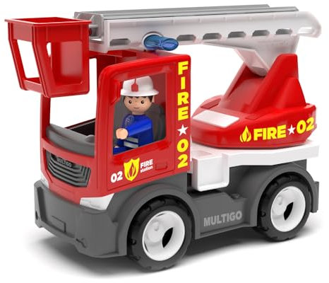 MultiGO Fire Sandkasten Spielzeug für Kinder ab 3 Jahre - großer Drehleiterfahrzeug mit Feuerwehrmann - Feuerwehr Sandspielzeug für Outdoor Spiele - Feuerwehrauto für den Garten