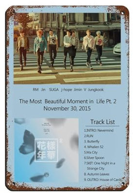 K-pop BTS Poster The Most Beautiful Moment in Life Pt. 2 Album-Poster, Blechschild, Vintage, Metall, Pub, Club, Café, Bar, Zuhause, Wandkunst, Dekoration, Poster, Retro, 20 x 30 cm