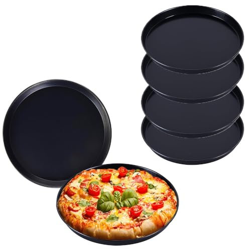 PALUPLUS 6 Teglie Pizza Tonde in Lamiera Blu, Diametro 32 cm e Altezza 2,5 cm, Bordo Basso, Resistente fino a 250°C, per Pizze e Focacce, Made in Italy -3225F