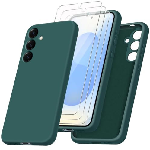 Coque pour Samsung Galaxy S24/S25 5G avec 3 Pièces Protection Écran en Verre Trempé, Vert Souple TPU Silicone Étui Housse pour Samsung Galaxy S24/S25 5G