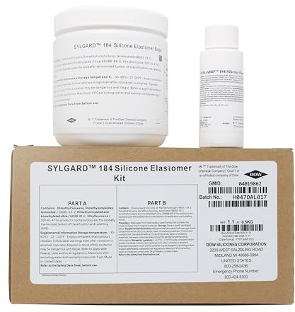 Dowsil SYLGARD 184 Kit Élastomère Silicone Base A + Agent Durcisseur B Deux Parties pour Composant Électronique Assemblage Carte de Batterie Durcissement à Température Ambiante RT (60g = A 55g + B 5g)
