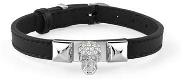 Philipp Plein Herren Armband Leder Edelstahl Skull Plein Enigma