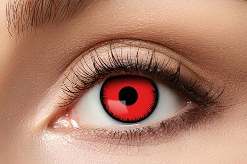Zoelibat Eyecatcher – Angelic Red – Farbige Jahres-Kontaktlinsen in Rot-Schwarz – Kontaktlinsen ohne Stärke – mit Aufbewahrungsbehälter