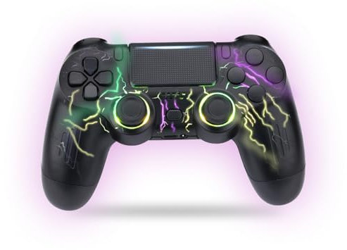 NK Controller per PS4 / PC/Android - Controller Wireless con Dualshock, Funzione a 6 assi, 7 Modalità di Luce RGB LED, Touchpad, Ingresso per Cuffie, Cavo di Ricarica incluso - Colore Nero