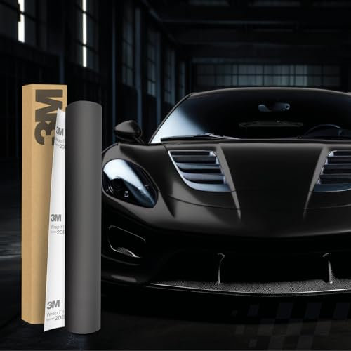 3M 2080 Car Wrapping Folie Selbstklebende Autofolie für Auto Motorrad Boot 3D Lackschutzfolie mit Luftkanälen zum Folieren (DM12 Dead Matte Black, 250 x 152cm)