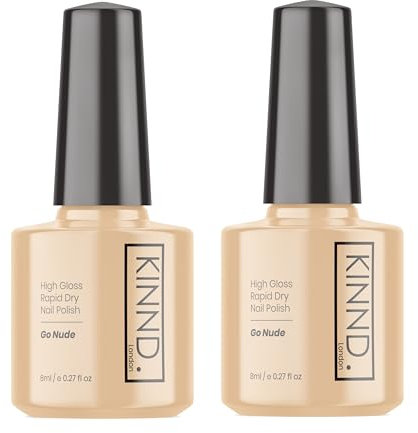Quick Dry Nail Polish | Go Nude, 2 x 8ml (16ml) | Rapid Drying Nail Varnish | No UV/LED Required | 12 Free, Cruelty Free, Vegan, Made in UK