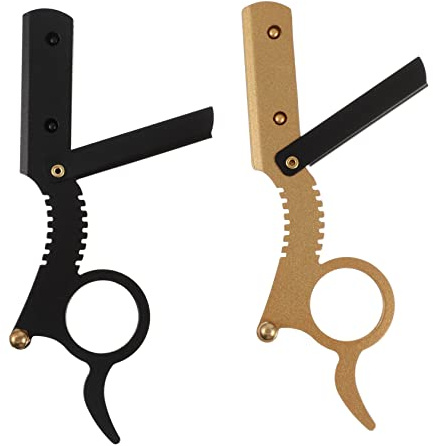 DEARMAMY Manueller Fingerrasierer Barber Rasiermesser Männer Sicher Hautschonend Vielseitig Für Bart Und Augenbrauen 2 Stück Gold Schwarz