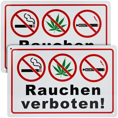 FLEXNOVA 2 Stück Rauchen Verboten Schild 30×20cm,Rauchverbot No Smoking Schild Aluminium Klein,UV-Resistent,Warnzeichen für Außen-und Innenbereich,Warnhinweis Schilder