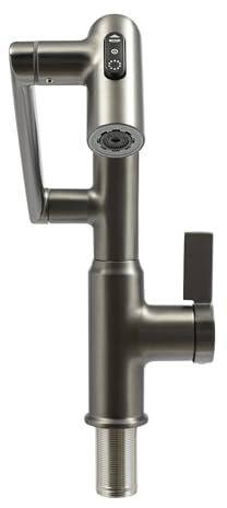 Robinet de cuisine rotatif avec affichage LED de la température 3 modes de sortie d'eau Robinet en laiton Robinet d'extension multifonction pour appartements, salles de bains, cuisine (gris)
