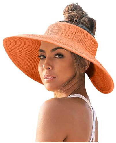 2025 - Damen-Sonnenschutzhut, koreanische Ausgabe, offene Oberseite, großer Sonnenschutzhut, kein Faltbarer Hut Mütze Schal Set Damen (Orange, One Size)