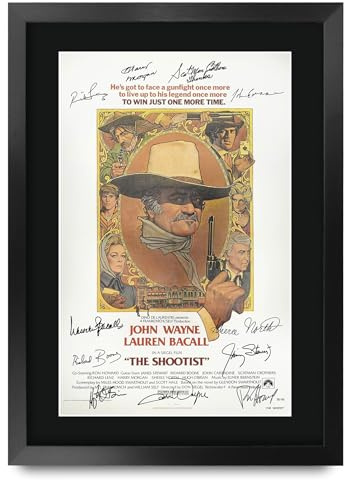 HWC Trading The Shootist 1976 John Wayne Geschenke Geduckter Poster Signiertes Autogramm Foto für Fans von Film Memorabilien - A3 Gerahmt