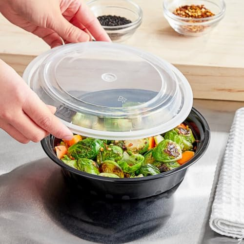 HOT BARGAINS 150 x 24oz Food Storage Containers with Reusable Lids Black Round (150, Round (24oz))