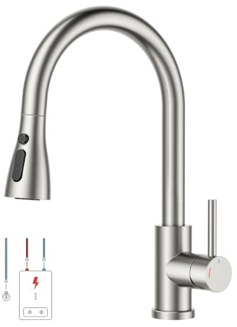 FORIOUS Grifo Cocina Extraíble De Baja Presión, Grifo De Cocina Desmontable, Giro De 360°, Adecuado Para Calderas Y Dispositivos Bajo Fregadero, Acero Inoxidable