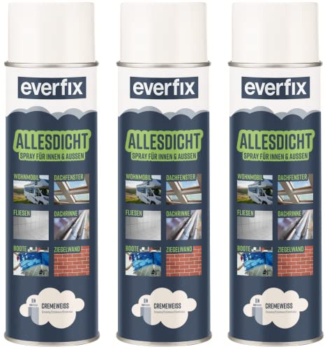 EVERFIX Allesdicht Spray (3 x 400 ml, creme weiss) Dichtspray wasserdicht, Flüssigkunststoff, flüssiger Kunststoff zur Abdichtung