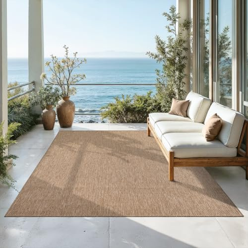 Mia´s Teppiche Malaga Outdoor Teppich Wetterfest – Balkonteppich & Terrassenteppich, Indoor Outdoor Flachgewebe, Waschbar, UV-beständig & Pflegeleicht, Natur, 240 x 340 cm