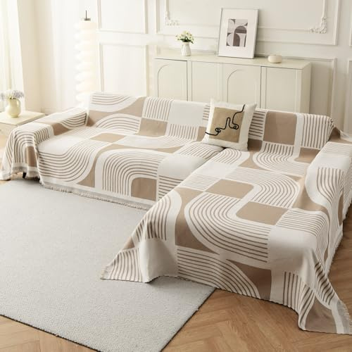 WEYOND Sofa überzug für L-Form Sofas, 180 x 300 cm + 180 x 300 cm, Khaki