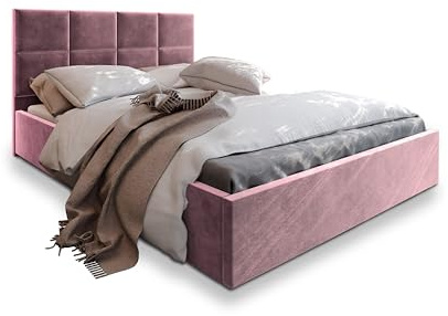 Masseno Polsterbett LIMENA 120x200 cm, Doppelbett, Bettkasten, Stauraum, Lattenrost Und Kopfteil - Rosa, Kronos 27
