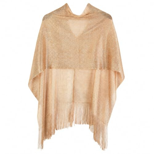 BIVYAX 1 Stola Élégante avec Franges, Poncho Mesh Brillant pour Femme,comme Accessoire pour Robes de Soirée, Mariage,Festival ou Soirée Rave, Léger et Transparent,sur le Bikini ou comme Paréo de Plage