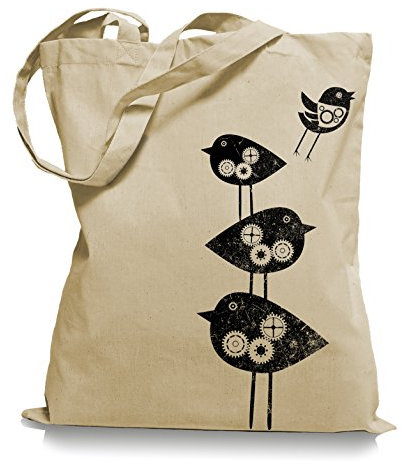 Ma2ca® Mechanical Birds - Jutebeutel Stoffbeutel Tragetasche/Bag WM101-sand